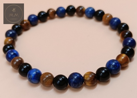 Bransoletka handmade z lapis lazuli, onyksu i tygrysiego oka - kamienie naturalne