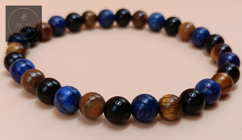 Bransoletka handmade z lapis lazuli, onyksu i tygrysiego oka - kamienie naturalne