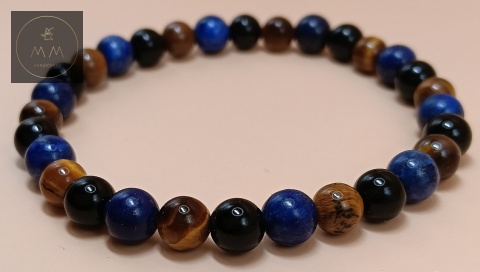 Bransoletka handmade z lapis lazuli, onyksu i tygrysiego oka - kamienie naturalne