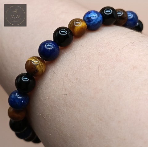 Bransoletka handmade z lapis lazuli, onyksu i tygrysiego oka - kamienie naturalne