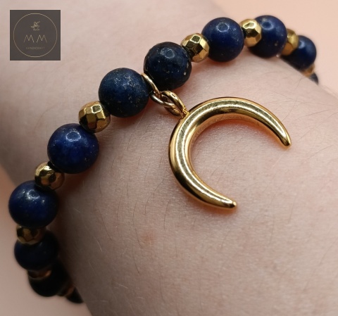 bransoletka-z-kamieni-naturalnych-lapis-lazuli-i-hematyt-zawieszka-róg-obfitości-handmade-na-nadgarstku