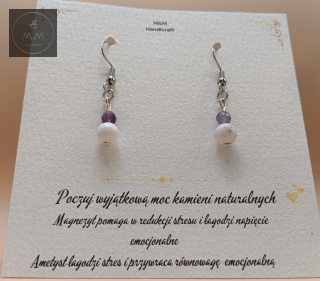 Kolczyki z kamieni naturalnych - ametyst i magnezyt