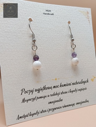 Kolczyki z kamieni naturalnych - ametyst i magnezyt