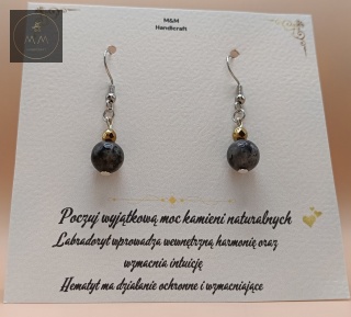 Kolczyki z kamieni naturalnych - hematyt fasetowany i labradoryt