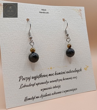Kolczyki z kamieni naturalnych - hematyt fasetowany i labradoryt