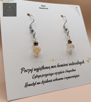 Kolczyki z kamieni naturalnych - hematyt i cytryn