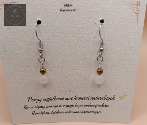 kolczyki-z-kamieni-naturalnych-hematyt-i-kwarc-różowy-bigle-stal-chirurgiczna-handmade-zbliżenie-na-kamienie
