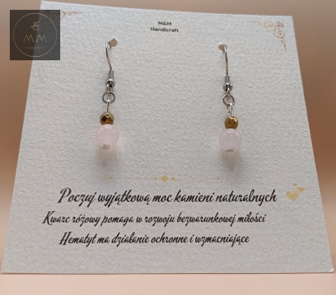 kolczyki-z-kamieni-naturalnych-hematyt-i-kwarc-różowy-bigle-stal-chirurgiczna-handmade