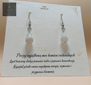 Kolczyki z kamieni naturalnych - kryształ górski i agat trawiony