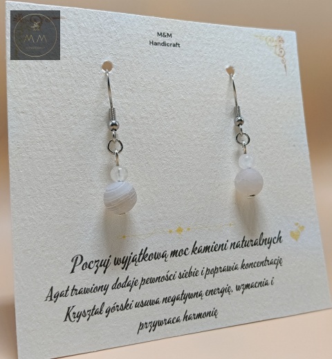 kolczyki-z-kamieni-naturalnych-kryształ-górski-i-agat-trawiony-bigle-stal-chirurgiczna-handmade-bok-lewy