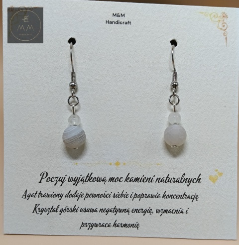 kolczyki-z-kamieni-naturalnych-kryształ-górski-i-agat-trawiony-bigle-stal-chirurgiczna-handmade-zbliżenie-na-kamienie