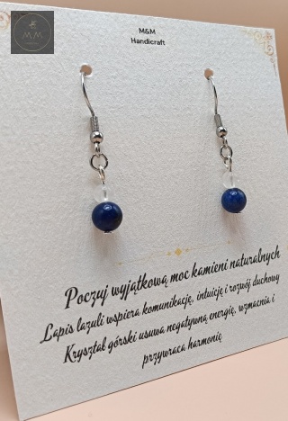 Kolczyki z kamieni naturalnych - lapis lazuli i kryształ górski