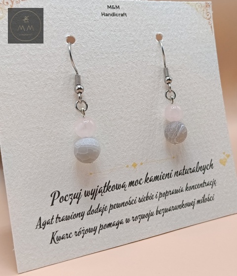 kolczyki-z-kamieni-naturalnych-agat-trawiony-i-kwarc-różowy-bigle-stal-chirurgiczna-handmade-bok-lewy