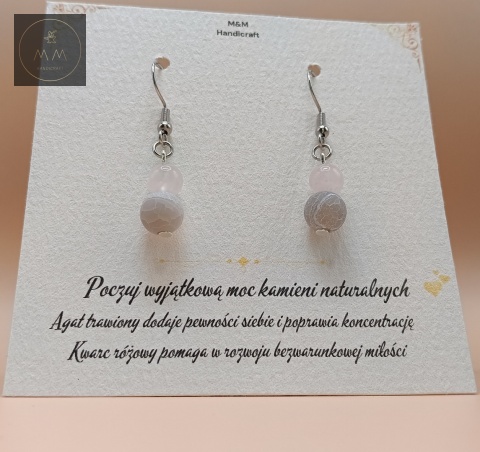 kolczyki-z-kamieni-naturalnych-agat-trawiony-i-kwarc-różowy-bigle-stal-chirurgiczna-handmade