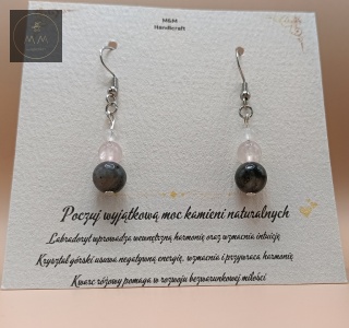 Kolczyki z kamieni naturalnych - kryształ górski, kwarc różowy i labradoryt