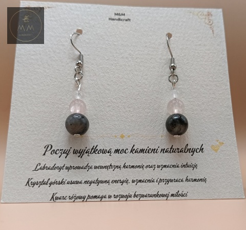 kolczyki-z-kamieni-naturalnych-labradoryt-kryształ-górski-i-kwarc-różowy-bigle-stal-chirurgiczna-handmade
