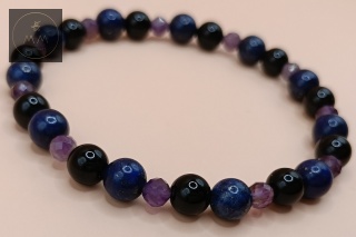 Ręcznie robiona bransoletka z kamieni naturalnych - lapis lazuli, onyks i ametyst