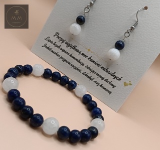 Zestaw biżuterii handmade – bransoletka i kolczyki z lapis lazuli i jadeitu mashan