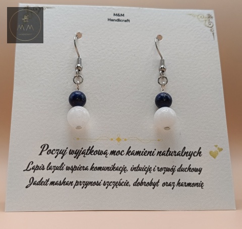 Zestaw biżuterii handmade – bransoletka i kolczyki z lapis lazuli i jadeitu mashan