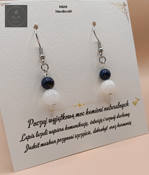 Zestaw biżuterii handmade – bransoletka i kolczyki z lapis lazuli i jadeitu mashan