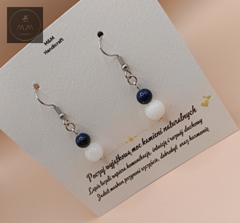 Zestaw biżuterii handmade – bransoletka i kolczyki z lapis lazuli i jadeitu mashan