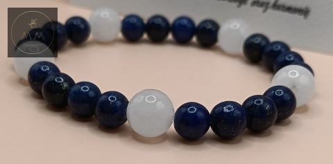 Zestaw biżuterii handmade – bransoletka i kolczyki z lapis lazuli i jadeitu mashan