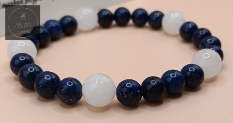 Zestaw biżuterii handmade – bransoletka i kolczyki z lapis lazuli i jadeitu mashan