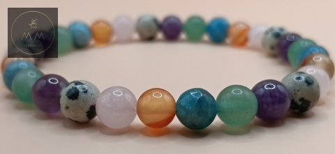 Bransoletka z jaspisem dalmatyńskim, ametystem, awenturynem, apatytem, karneolem i kwarcem różowym