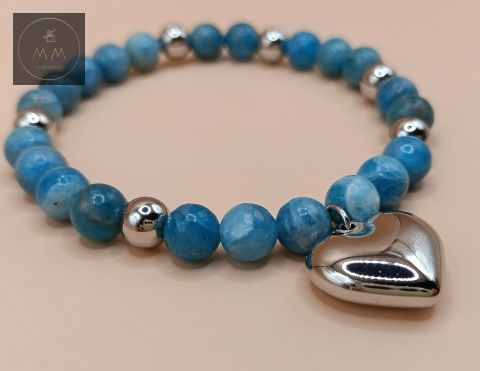 Bransoletka z kamieni naturalnych - apatyt z zawieszką serce