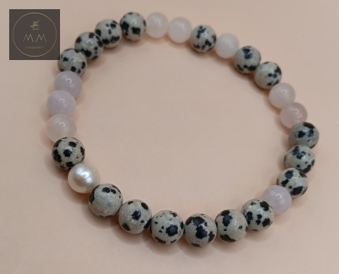 bransoletka-z-kamieni-naturalnych-jaspis-dalmatyński-i-morganit-i-perła-naturalna-handmade