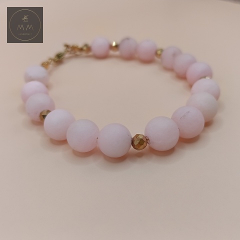 bransoletka-z-kamieni-naturalnych-kwarc-różowy-matowy-i-hematyt-handmade-zbliżenie