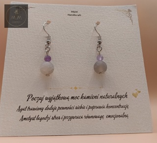 Kolczyki z kamieni naturalnych - ametyst i agat trawiony