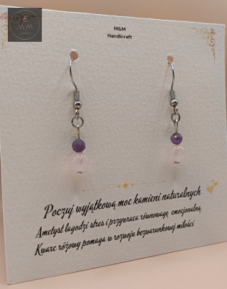 Kolczyki z kamieni naturalnych - ametyst i kwarc różowy