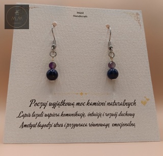 Kolczyki z kamieni naturalnych - ametyst i lapis lazuli
