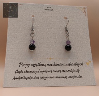 Kolczyki z kamieni naturalnych - ametyst i onyks
