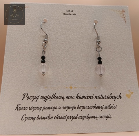kolczyki-z-kamieni-naturalnych-czarny-turmalin-i-kwarc-różowy-bigle-stal-chirurgiczna-handmade