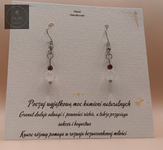 Kolczyki z kamieni naturalnych - granat i kwarc różowy