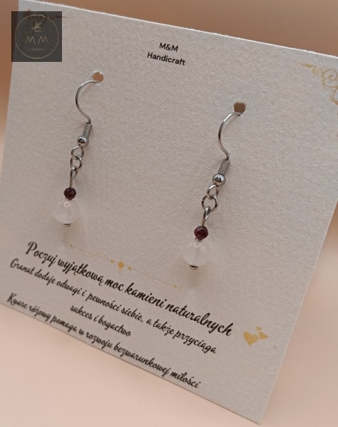 kolczyki-z-kamieni-naturalnych-granat-i-kwarc-różowy-bigle-stal-chirurgiczna-handmade-bok-prawy