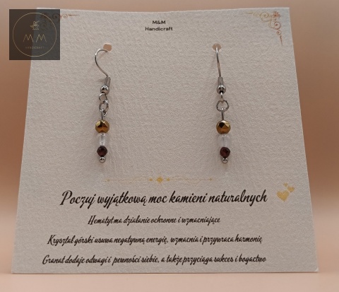 kolczyki-z-kamieni-naturalnych-hematyt-granat-i-kryształ-górski-bigle-stal-chirurgiczna-handmade