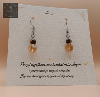 Kolczyki z kamieni naturalnych - tygrysie oko i cytryn
