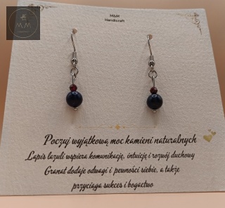 Kolczyki z kamieni naturalnych - granat i lapis lazuli