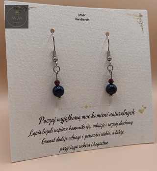 Kolczyki z kamieni naturalnych - granat i lapis lazuli