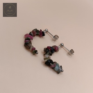 Kolczyki z turmalinu multicolor - półokrągłe kolczyki handmade z kamieni naturalnych
