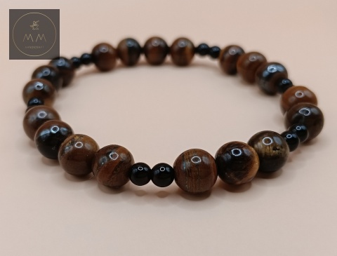 męska-bransoletka-z-tygysiego-oka-i-onyksu-handmade-przód