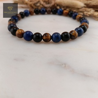 Bransoletka Handmade z Lapis Lazuli, Onyksu i Tygrysiego Oka Kamienie Naturalne