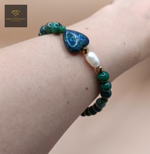 bransoletka-z-kamieni-naturalnych-azuryt-perła-i-jadeit-handmade-na-nadgarstku