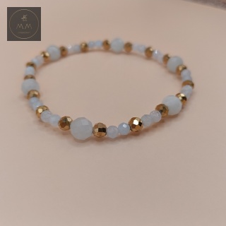 Bransoletka z akwamarynu i złotego hematytu - biżuteria handmade