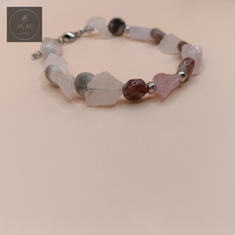 zestaw-biżuterii-z-kamieni-naturalnych-kwarc-różowy-i-jadeit-brązowy-handmade-bransoletka