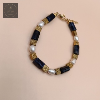 Elegancka bransoletka z sodalitu, naturalnych pereł i hematytu - biżuteria handmade