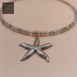 Letni naszyjnik choker z fasetowanego agatu z rozgwiazdą ze stali chirurgicznej